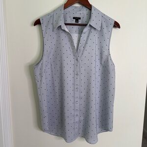 Ann Taylor Polka Dot Collared Sleeveless Button Up Blouse Size XL Petite